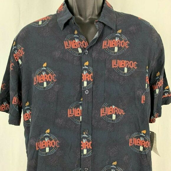 Lularoe Michael Button Up Shirt L Black Logo - Picture 1 of 6